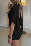 Sexy Solid Color Backless O Neck Straight Dresses