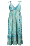 Elegant Print Strap Design Spaghetti Strap Long Plus Size Dresses