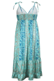 Elegant Print Strap Design Spaghetti Strap Long Plus Size Dresses