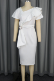 Elegant Solid Color Flounce Asymmetrical Collar Wrapped Skirt Dresses