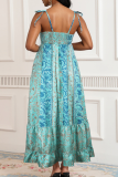 Elegant Print Strap Design Spaghetti Strap Long Plus Size Dresses