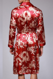 Daily Print Strap Design Turndown Collar Outerwear