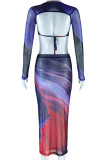 Elegant Print O Neck Long Sleeve Two Pieces