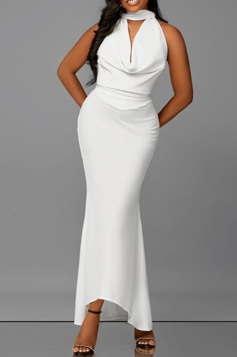Elegant Solid Color Patchwork V Neck Long Dresses
