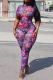 Sexy Print Backless O Neck Skinny Jumpsuits