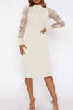 Elegant Flowers Embroidered O Neck Long Dresses