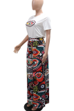 Casual Print O Neck Short Sleeve Two Pieces