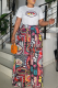Casual Print O Neck Short Sleeve Two Pieces