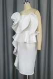 Elegant Solid Color Backless Ruffle Strapless Wrapped Skirt Dresses