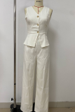Casual Solid Color Buckle V Neck Sleeveless Two Pieces