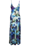 Casual Print Pocket Spaghetti Strap Long Dresses