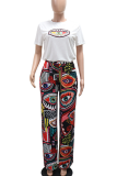Casual Print O Neck Short Sleeve Two Pieces