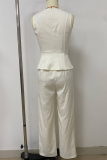 Casual Solid Color Buckle V Neck Sleeveless Two Pieces