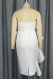 Elegant Solid Color Backless Ruffle Strapless Wrapped Skirt Dresses