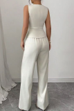 Casual Solid Color Buckle V Neck Sleeveless Two Pieces