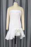 Elegant Solid Color Flower Shape Strapless Irregular Dresses