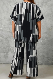 Casual Print O Neck Plus Size Two Pieces