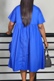Casual Solid Color Buckle Flower Shape Turndown Collar Long Dresses