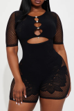 Sexy Solid Color Hollow Out O Neck Skinny Rompers