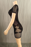 Sexy Solid Color Hollow Out O Neck Skinny Rompers
