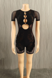 Sexy Solid Color Hollow Out O Neck Skinny Rompers