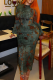 Sexy Print Slit O Neck Long Dresses
