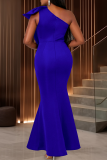 Prom Solid Color Bow Decor Oblique Collar Evening Dresses