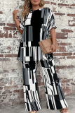 Casual Print O Neck Plus Size Two Pieces