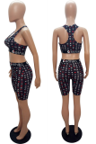 Sexy Print U Neck Sleeveless Two Pieces