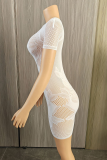 Sexy Solid Color Hollow Out O Neck Skinny Rompers
