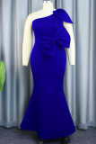 Prom Solid Color Bow Decor Oblique Collar Evening Dresses
