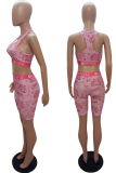 Sexy Print U Neck Sleeveless Two Pieces