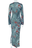 Sexy Print Slit O Neck Long Dresses