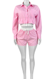 Casual Stripe Buckle Turndown Collar Long Sleeve Two Pieces