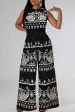 Casual Print O Neck Plus Size Jumpsuits