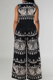 Casual Print O Neck Plus Size Jumpsuits