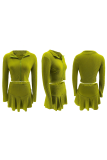 Sexy Solid Color Zipper Zipper Collar Long Sleeve Two Pieces