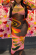 Sexy Print See-Through O Neck Wrapped Skirt Dresses