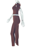 Casual Solid Color Strap Design Oblique Collar Sleeveless Two Pieces