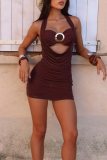 Sexy Solid Color Backless Halter Sleeveless Two Pieces