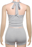 Sexy Solid Color Buckle U Neck Sleeveless Two Pieces