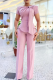 Elegant Solid Color Strap Design O Neck Short Sleeve Two Pieces