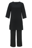 Casual Daily Solid Color Patchwork O Neck Three Quarter Two Pieces
