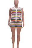 Casual Stripe Buckle O Neck Sleeveless Two Pieces
