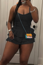 Sexy Solid Color Flounce Spaghetti Strap Sleeveless Two Pieces