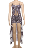 Sexy Print Strap Design Spaghetti Strap Sleeveless Two Pieces