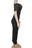 Elegant Solid Color Slit Hot Drill Off Shoulder Long Dresses