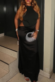 Sexy Solid Color Backless O Neck Long Dresses