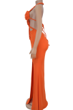Sexy Solid Color Hollow Out Backless Halter Long Dresses