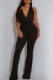 Sexy Solid Color Metal Accessories Trim Backless Halter Regular Jumpsuits